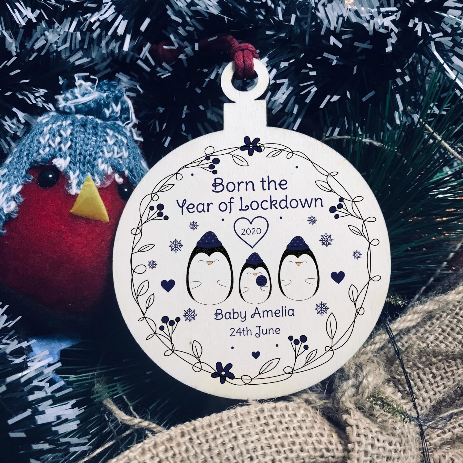 Personalised Baby s First Christmas Bauble Wood Tree Decoration