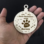 First Christmas Pet Wood Bauble PERSONALISED Dog Cat Pet Gift