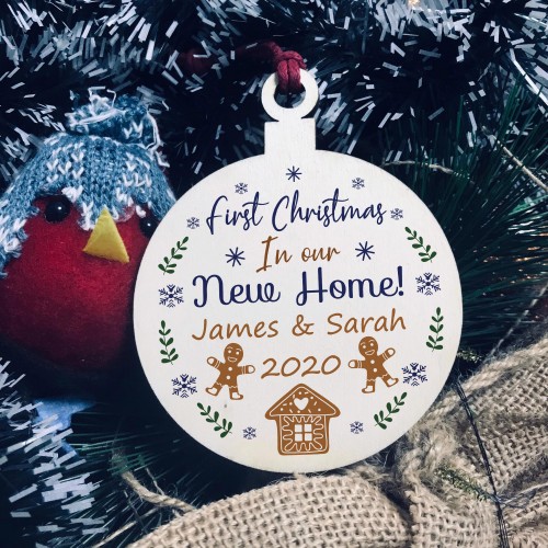 New Home 1st Christmas Wood Bauble PERSONALISED Tree Decor