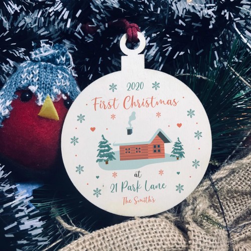 1st Christmas New Home Wood Bauble PERSONALISED Tree Decor