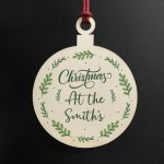 Xmas At The ANY NAME PERSONALISED Wood Bauble Tree Decor