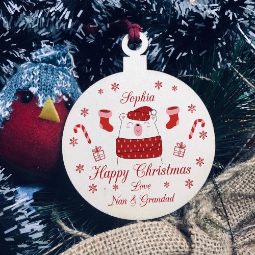 Babys 1st Christmas PERSONALISED Wood Bauble Tree Decor