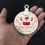 Babys 1st Christmas PERSONALISED Wood Bauble Tree Decor