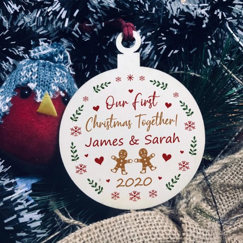 First Christmas Together Wooden Circle Christmas Tree Decor