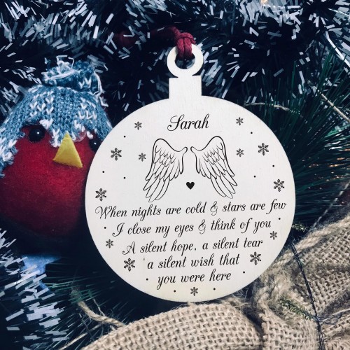 PERSONALISED Memorial Gift For Christmas Tree Wood Bauble