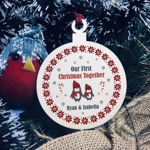 Couple Gift Wood Bauble Xmas Tree Decoration PERSONALISED