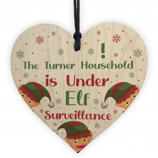 PERSONALISED Elf Sign Christmas Decoration Wood Heart
