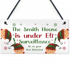 PERSONALISED Elf Surveillance Sign Xmas Decoration For Home