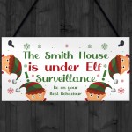 PERSONALISED Elf Surveillance Sign Xmas Decoration For Home