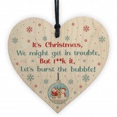 Funny Christmas Tree Decoration Lockdown Gift Wood Heart