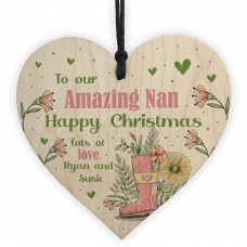 Happy Christmas To Nan Gift Wood Heart Gift From Grandchildren