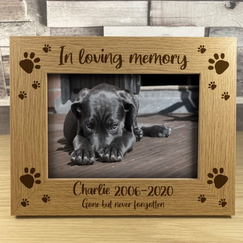 PERSONALISED Pet Memorial Photo Frame Wooden Puppy Dog Cat