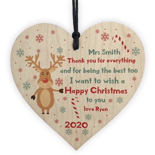 PERSONALISED Christmas Gift For Teacher Assistant Wood Heart