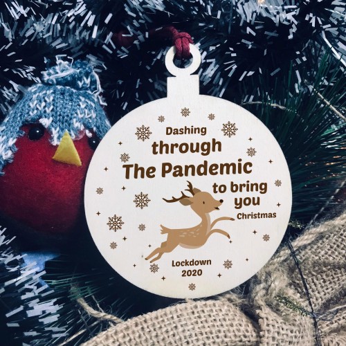 Dashing Through The Pandemic Wood Bauble Christmas Tree Decor