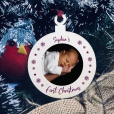 First Christmas Bauble Tree Decoration PERSONALISED Photo Baby