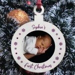 First Christmas Bauble Tree Decoration PERSONALISED Photo Baby