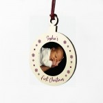 First Christmas Bauble Tree Decoration PERSONALISED Photo Baby