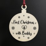 Personalised Dog's First Christmas Wood Bauble Tree Decoration