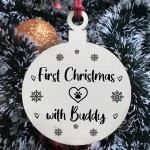 Personalised Dog's First Christmas Wood Bauble Tree Decoration