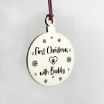 Personalised Dog's First Christmas Wood Bauble Tree Decoration