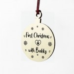 Personalised Dog's First Christmas Wood Bauble Tree Decoration