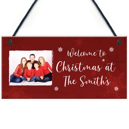 Personalised Christmas Sign Family Photo Plaque Welcome Sign