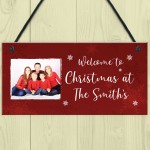 Personalised Christmas Sign Family Photo Plaque Welcome Sign