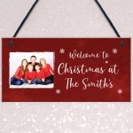 Personalised Christmas Sign Family Photo Plaque Welcome Sign