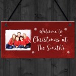 Personalised Christmas Sign Family Photo Plaque Welcome Sign