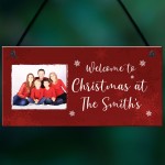 Personalised Christmas Sign Family Photo Plaque Welcome Sign