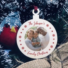 Personalised Family Photo Christmas Bauble Wood Tree Decoration