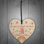 Year We Stayed At Home Christmas Tree Bauble Wood Heart