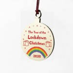 Lockdown Wood Bauble For Christmas Tree Rainbow Quarantine
