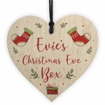 Personalised CHRISTMAS EVE BOX Gift Tag Wood Heart
