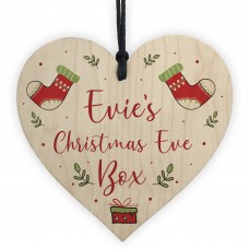 Personalised CHRISTMAS EVE BOX Gift Tag Wood Heart