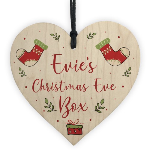 Personalised CHRISTMAS EVE BOX Gift Tag Wood Heart