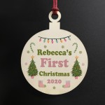 Personalised Christmas Tree Decoration For New Baby Wood Bauble