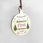 Personalised Christmas Tree Decoration For New Baby Wood Bauble