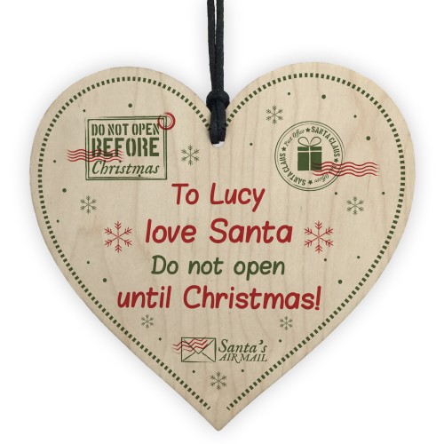 Personalised Christmas Present Gift Tag Wood Heart Daughter Son