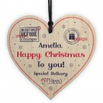 Personalised Christmas Eve Gift Box Tag Wood Heart Daughter Son