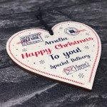 Personalised Christmas Eve Gift Box Tag Wood Heart Daughter Son