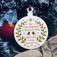 Our First Christmas Wood Christmas Bauble PERSONALISED