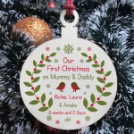 Our First Christmas Wood Christmas Bauble PERSONALISED