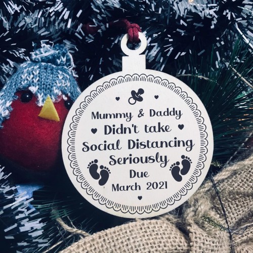 Funny Christmas Bauble Baby Announcement Gift Wood Family Gift