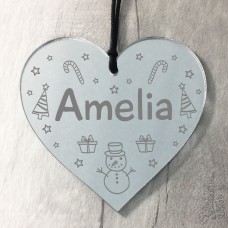 PERSONALISED Any Name Christmas Tree Bauble Engraved Heart