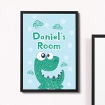 Personalised Dinosaur Theme Framed Print Boys Bedroom Nursery