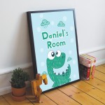 Personalised Dinosaur Theme Framed Print Boys Bedroom Nursery