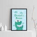 Personalised Dinosaur Theme Framed Print Boys Bedroom Nursery