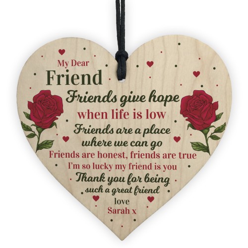 Thank You Friendship Gift Wood Heart Personalised Poem Birthday