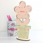 Stronger Beautiful Loved Wood Flower Friendship Gift Birthday